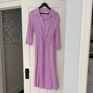 Lavender Button-Front Shirt Dress with Drawstring Waist Size Medium